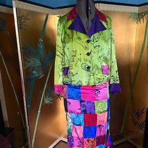 Vintage Peach Berserk Silk Jacket / Skirt Set M